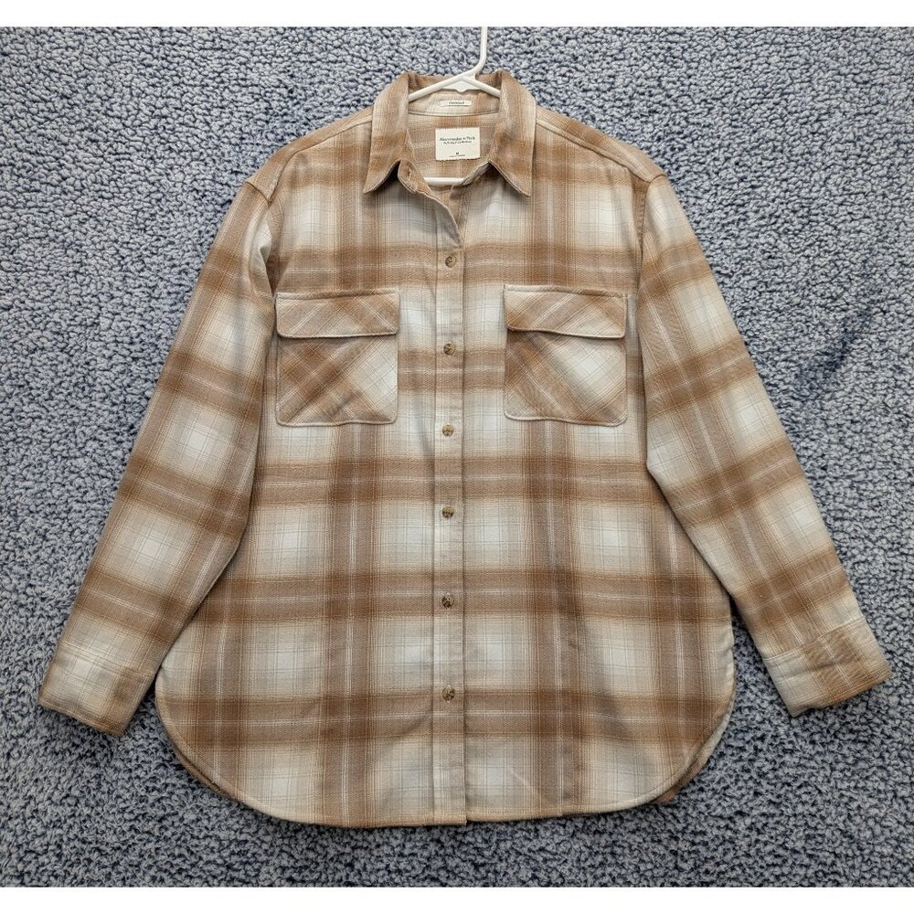 Abercrombie Fitch Soft AF Oversized Flannel Size M Boyfriend Swiftie Boho Beige